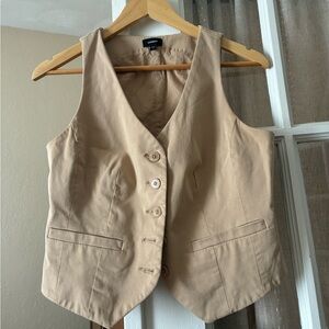 Express Beige Button-Up Vest